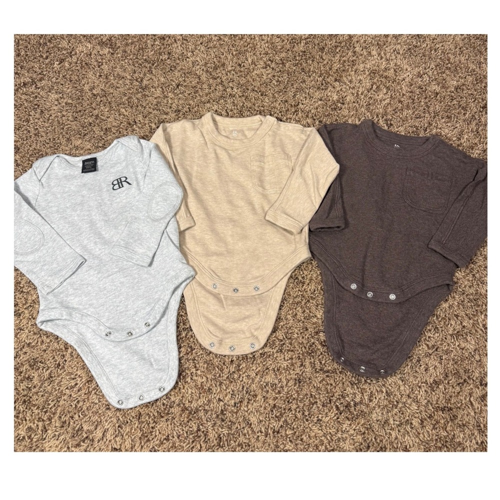 Banana Republic Baby Bodysuit 3pc Lot Gray/Cream/Brown 12-18 Months Long Sleeve